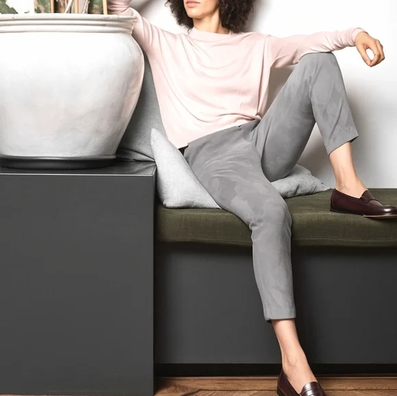 Zinga Lamb Leather Grey Suede Noah Boyfriend Pants Size 38/8 - Picture 2 of 15